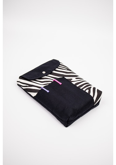 Kitap Defter Tablet Çantası Kanvas Zebra Desenli Organizer 25x30 Cm Kılıf