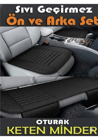 Terletmez Keten Oto Koltuk Minderi Seti Keten Koltuk Kılıfı Ön&arka Set 3 Parça Siyah