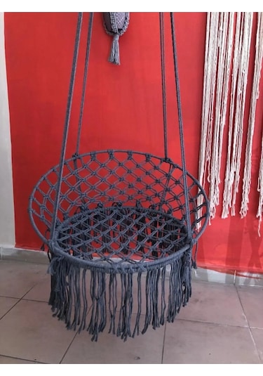 Makrome Özel Örgü Salıncak Hamak Pamuk Ip 60 X 80 Gri