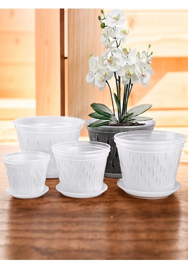 Saburg Orkide İçin Saksı, 3 Adet, 0,7 Litre, Tablalı 299473002