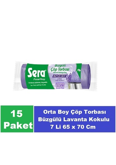 Sera Çöp Torbası Büzgülü Lavanta Kokulu Boy 65 X 70 Cm 15 X 7 Li