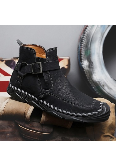 Şık, Gündelik, Yüksek Bilekli, El Yapımı Erkek Bilek Botları Sarı