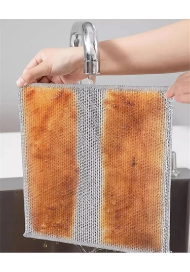 2 Adet Telli Bulaşık Bezi Ovma Teli Pratik Çizmez Bulaşık Süngeri Çok Amaçlı Temizlik Süngeri