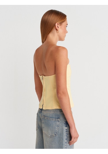 Dilvin 50880 Straplez Peplum Top-açık Sarı Açık Sarı