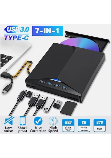 7 İn 1 Usb 3.0 Type-c Harici Dvd Rw Cd Sürücü Yazıcı Okuyucu