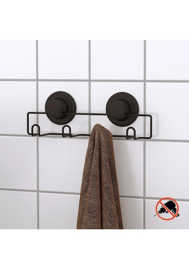Vakumlu Banyo Tuvalet Havlu Askısı 4 Kancalı Siyah Siyah