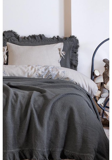 Ecocotton Dina Antrasit Çift Kişilik %100 Organik Pamuk Pike/yatak Örtüsü Antrasit
