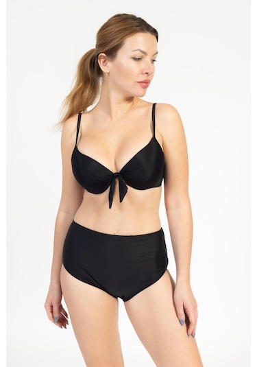 Pemilo Kadın 718 Yüksel Bel Kaplı Bikini Takımı Siyah-siyah 37143 - 1