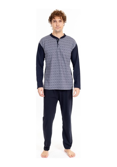 Erkek Jakarlı 2 Uzun Kol Pijama Takımı Füme Füme