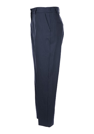 Unique Mode Minimalist Çizgili Midi Kadın Pantolon - Yüksek Bel Lacivert