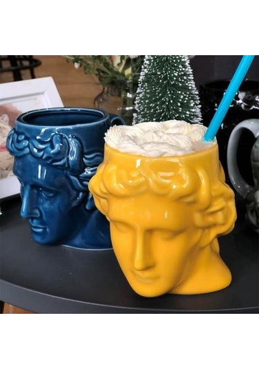 Büyük Kapasiteli Seramik Kupası İspanya Antik Yunanistan Apollo David Başkanı Kupa Heykel Kahve Fincanı Masaüstü Süsler Ofis Kalem Tutucu Kupalar Sarı A