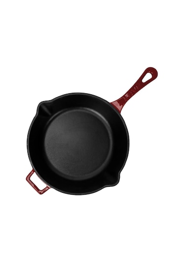 Lava Döküm Yuvarlak Kızartma Tavası Döküm Demir Yekpare Saplı. Çap Ø 24cm Bordo