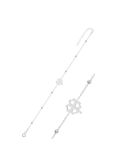 Söğütlü Silver Gümüş Rodyumlu Top Top Zincirli Yonca Bileklik