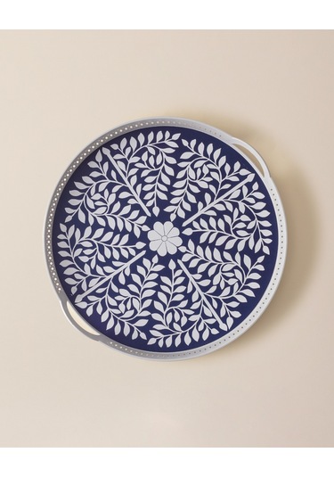 Delit Yuvarlak Örgü Tepsi - Lacivert/beyaz Çok Renkli