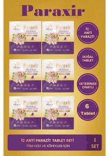 Mengu Petcare Paraxir Kedi İç Bitkisel Anti Parazit İç Köpek İç Bitkisel Anti Parazit Seti 6 Tablet