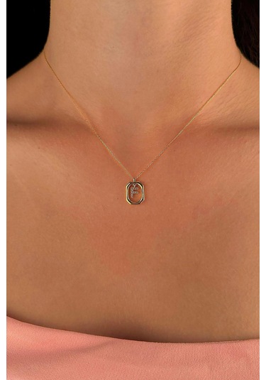 14 Ayar Altın Taşlı F Harfli Kolye 001