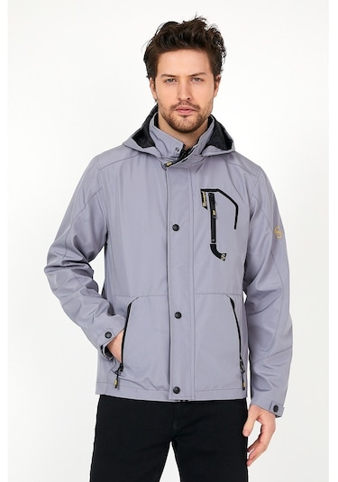 Sivaist Yeni Sezon Erkek Gri Softshell Kapüşonlu Iç Cepli Mont