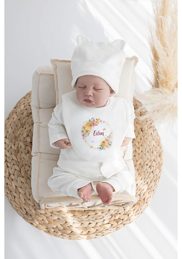 Lilabio %100 Organik Isme Özel Isimli Yazlık 10lu Hastane Çıkışı Ekru