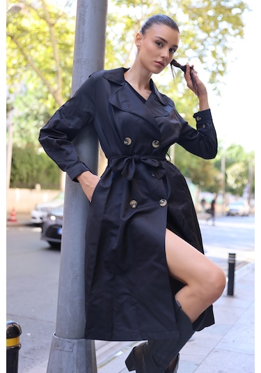 Bigdart 5853 Kruvaze Yaka Trençkot Siyah 001