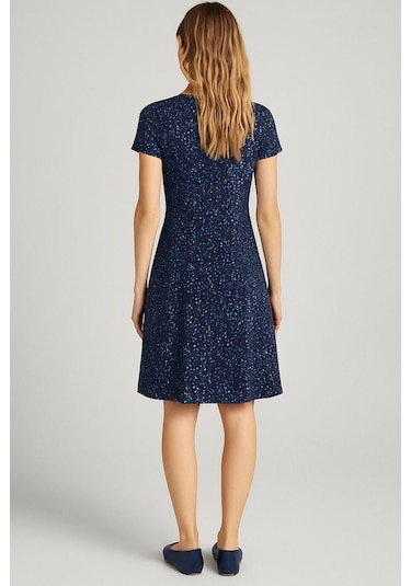 2 Adet Dökümlü Rahat Kalıp Günlük Penye Kumaş Elbise Lacivert - Mavi