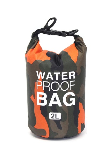 Teltree 2l Oranj Kamuflaj Poliester Su Geçirmez Çanta - Tek/çift Omuzlu, Hafif, Kayak, Bot Turları İçin