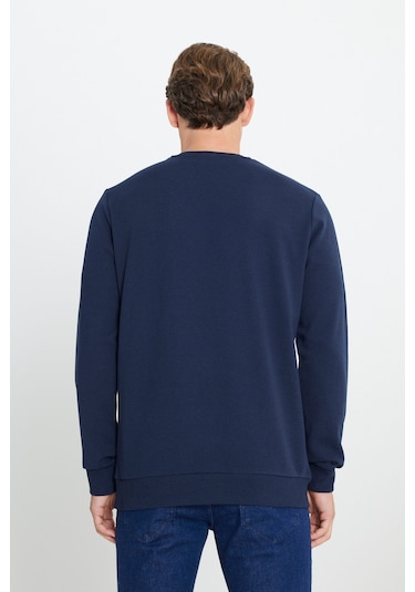 Ac&Co / Altınyıldız Classics  Erkek Lacı 2 İplik Sıcak Tutan Standart Fit Normal Kesim Bisiklet Yaka Sweatshirt Lacı Lacivert