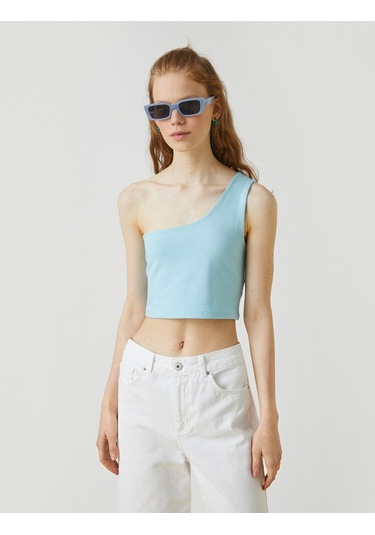 Koton Crop Atlet Tek Omuzlu Açık İndigo 2yal38034ok Açık İndigo