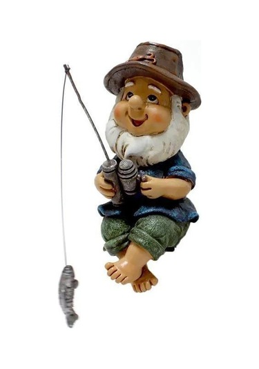 Tenfowee Balıkçı Cüce Heykeli - Akvaryum Ve Bahçe Dekorasyonu - Reçine Bitki Süs Takımı 11x7.5x13.5 Cm