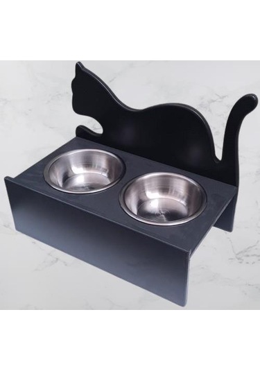 Hobi Erc Model 90375 Küçük Kedi Mama Su Kabı Mdf Antrasit Renk Paslanmaz Tabak