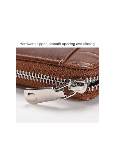 Sones Rfıd Hırsızlığa Karşı Korumalı Erkek Cüzdanı Çok İşlevli Kısa Fermuarlı Çanta Kahverengi