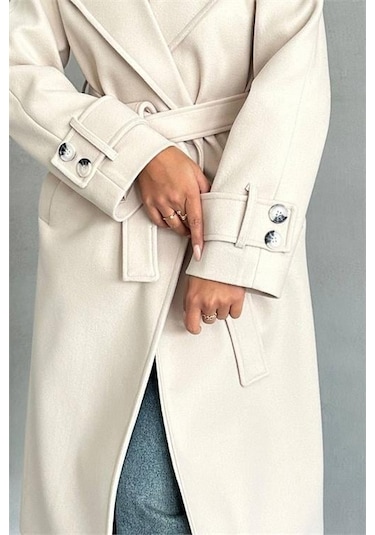 Dip Moda Kadın Astarlı Bej İthal Kaşe Kaban Dpnbg048 Bej