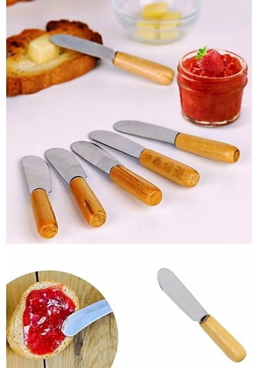 Mybru Terayağ Bal Çikolata Bıçağı, 6 Lı Ahşap Saplı Kahvaltı Spatulası Metal
