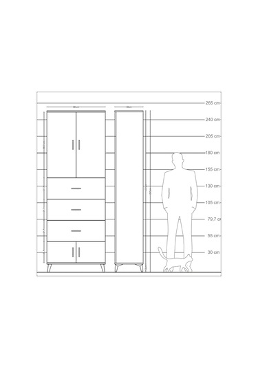 Arges Dolap 3 Raflı 3 Çekmeceli 4 Kapaklı 88x30x243 Aytaşı-çam Aytaşı