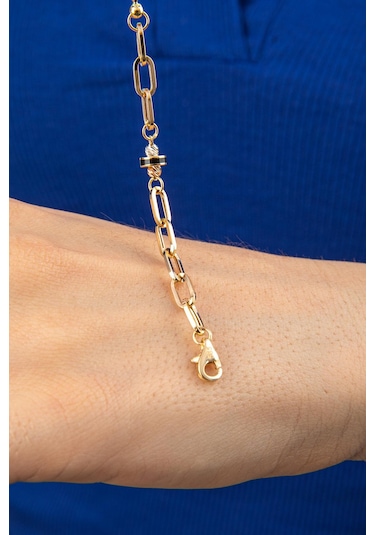 14 Ayar Altın Yıldız Detaylı Oval Ataç Bileklik