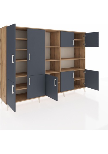 Hyperion Dolap 14 Raflı 9 Kapaklı 220x44x163 Çam-antrasit/çam Çam-antrasit/çam