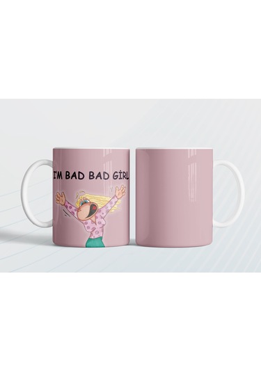 I'm Bad Bad Girl Ben Kötü Kızım Eng Hediye Kupa Love Bug-t Pembe