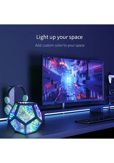 Techbloom Cool Infinity Dodecahedron Renkli Işık 7 Renk Ve 365 Işık Modu Oyun Odası Dekoru Yatak Lambası Oyuncular Ve Arkadaşlar İçin Hediye Sonsuz Küp Işık Ahşap