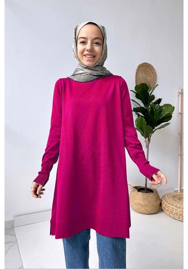 A Form Işıltılı Merserize Tunik - Fuşya
