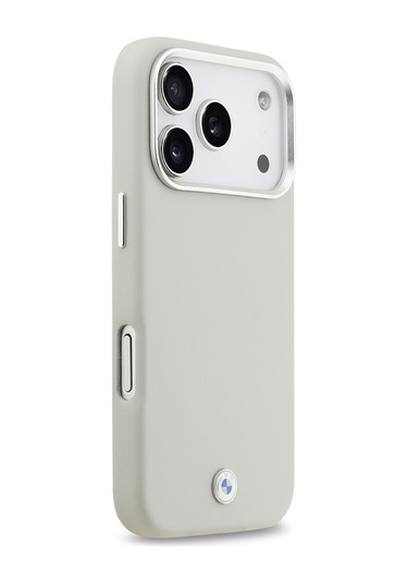 İphone 17 Pro Uyumlu Kılıf Bmw Lisanslı M-safe Özellikli Metal Logolu Tam Kaplama Deri Kapak Gri Gri
