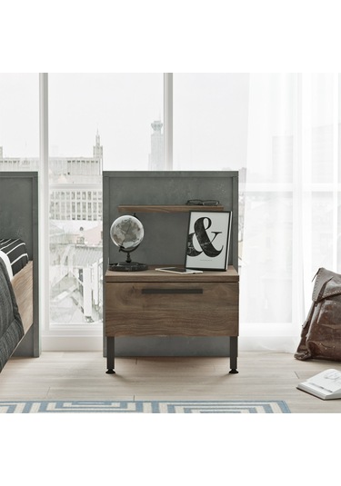 Robin Home Dream 2 Çekmeceli Çocuk Komodin Metal Ayak  Kahve-Beton