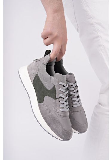 Muggo Svenson Kalın Taban Bağcıklı Hakiki Deri Erkek Günlük Sneaker Spor Ayakkabı Gri