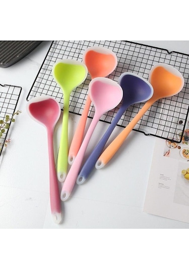 Pembe Jankng 1 Adet Uzun Saplı Kaşık Seti Silikon Çorba Kaşığı Mutfak Yapışmaz Büyük Gıda Kaşık Pota Ev Fda Pişirme Gereçleri Aracı