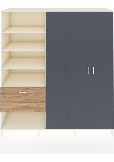 Kronos Dolap 16 Raflı 2 Çekmeceli 3 Kapaklı 220x59x243 Aytaşı-antrasit/çam Antrasıt/atlas Çam