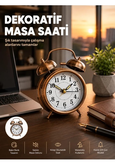 Northcity Retro Tarz Bronz Dekoratif Masa Saati Yüksek Sesli Alarm