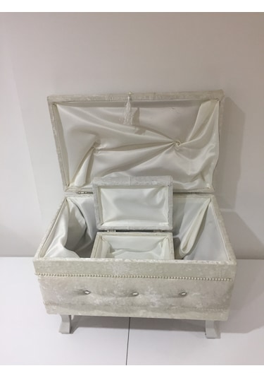 Ankara Mobilya Kapitone Kadife Çeyiz Sandığı 2'li Krem
