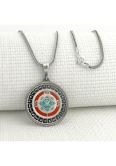 Takıhan Oğuz Kağan Mührü 925 Ayar Gümüş Türk Boyları Simgeli Kolye Gümüş