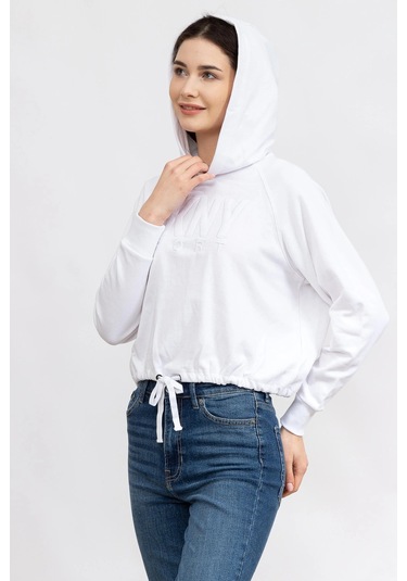 Terry Kadın Kapüşonlu Sweatshirt Beyaz