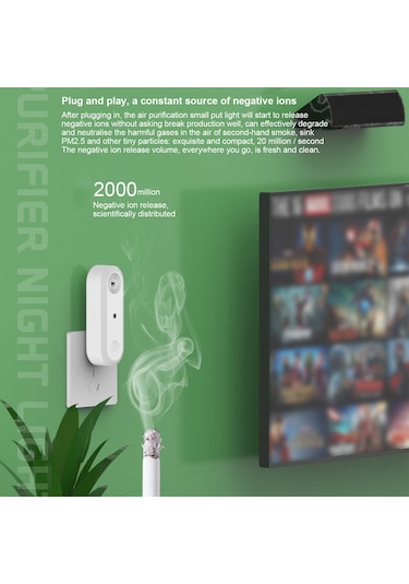 Wezone Beyaz Led Akıllı Hisli Nefes Temizleyici Gece Lambası, 20milyon İyon/saniye, 100-240v Avrupa Standartı Çok Renkli