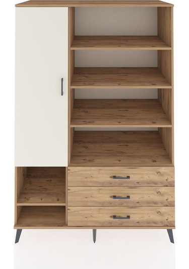 Kronos Dolap 9 Raflı 3 Çekmeceli Tek Kapaklı 132x59x195 Çam-aytaşı/çam Aytası/atlas Çam