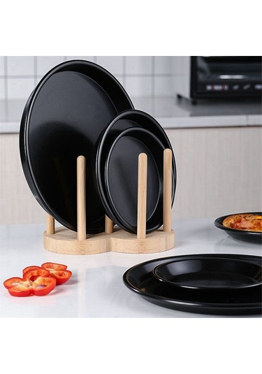 Yuvarlak Pizza Kalıp Plakası Pizza Tavası Pişirme Kalıbı Tepsisi 8ın Siyah Siyah